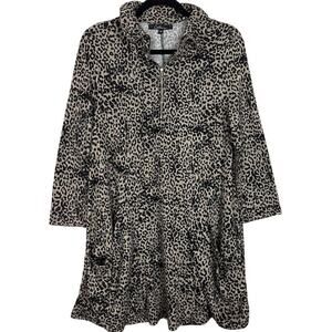 Calessa Leopard Print Dress Long Sleeve Collared Neck Quarter Zip Pockets Medium
